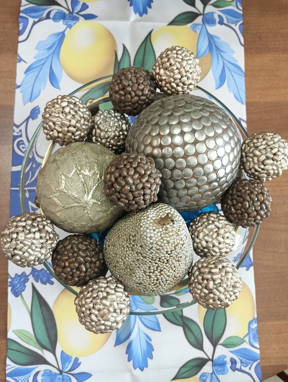 Pier 1 Brushed Gold Orbs, Beaded Pear & 12 Brushed Gold & Brown Small Orbs